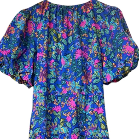 Baltic Born Blue and Pink Floral Short Sleeve Midi Dress Sz M - Picture 7 of 9